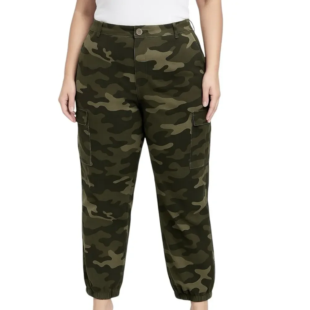 Shoedazzle Green Camouflage High Rise Tapered Trousers Cargo Jogger Pants Sz XL